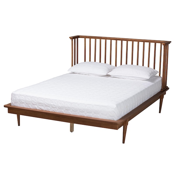 Baxton Studio Flint Mid-Century Modern Ash Walnut Finished Wood Queen Size Platform Bed 236-12782-ZORO - main